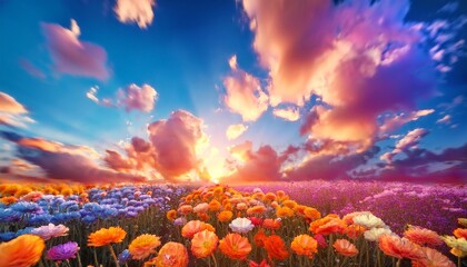 Wall Mural - abstract art wallpaper of illusion of colored flowers in the sky