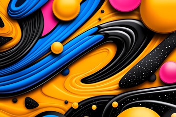 Poster - Neon color pop art with vibrant and expressive shapes, illustrated in a scene where pop art features neon-colored abstract shapes and patterns, evoking a sense of energy and movement