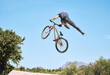 © Michael Cunningham/peopleimages.com - Extreme sports, jump and man on bicycle in air for training, workout and exercise in countryside. Fitness, cycling and person with mountain bike for adventure, freedom and adrenaline on dirt trail