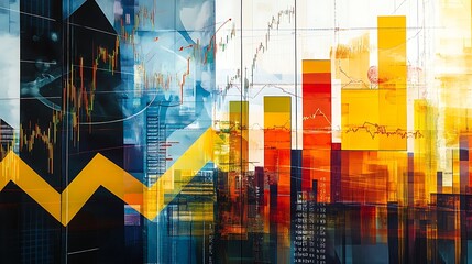 Sticker - Abstract Cityscape with Financial Charts and Data