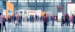 © Palung - trade fair expo trade show booth international business convention event showcase center with large scale crowd of people gathering to see product and service display, background banner