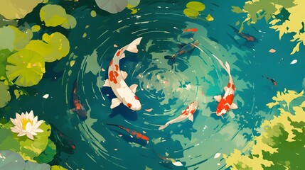 Poster - Koi Fish in a Pond.