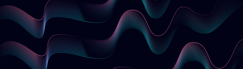 Poster - shiny blue lines glowing geometric lines on dark background