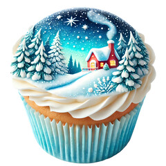 Poster - watercolor Christmas cupcake