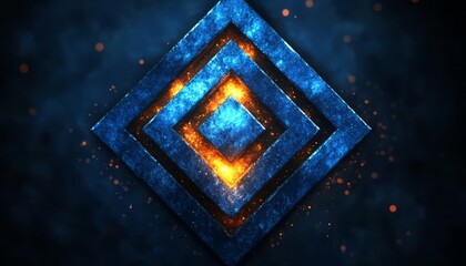 Poster - Glowing Blue and Orange Diamond Shape with Sparkles