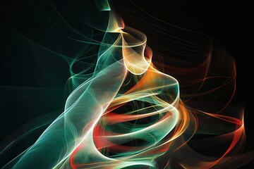 Poster - Vibrant, intertwined lines create an abstract silhouette of a Christmas tree, evoking a festive ambiance in a dark setting. Generative AI