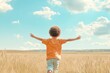 © WeeraWanderlust - Black child running through a field, with arms wide open, focus on freedom, whimsical, Composite, open countryside