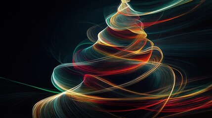 Aufkleber - Swirling, colorful lines form the elegant silhouette of a Christmas tree, evoking a festive atmosphere for holiday celebrations. Generative AI