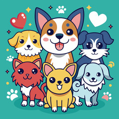 Wall Mural - set of cute pets with dog cartoon vector illustration graphic design