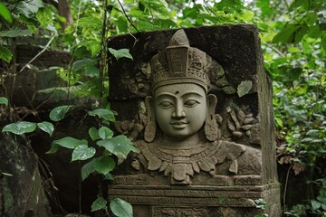 Ancient Stone Sculpture in Jungle