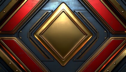 Wall Mural - Abstract Metallic Panel with Red and Gold Accents