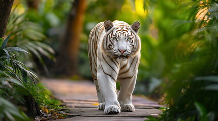 Wall Mural - siberian tiger portrait in zoo setting, endangered big cat face, beautiful yet dangerous predator wi