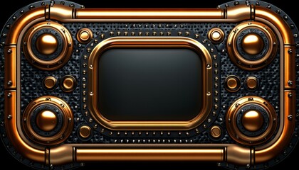 Poster - Steampunk-Style Frame with Circular Elements and Black Background