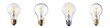 © Purichaya - Set of four incandescent light bulbs in a row. Classic design, isolated on a white background. Concept of ideas, energy, and innovation.