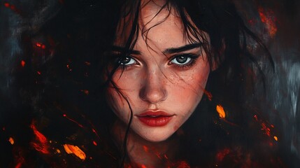 Wall Mural - Intense Gaze Amidst Flaming Hues