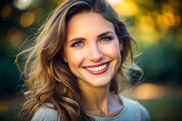 Wall Mural - close - up portrait of a young woman with long curly hair