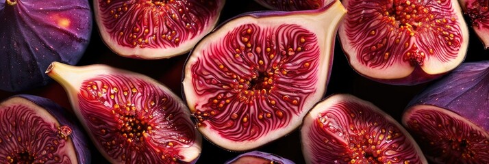 Poster - Sliced fresh and delicious ripe purple figs with vibrant red pulp.