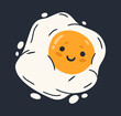 © Torontotokio - Cute fried eggs emoji. Cartoon fried eggs funny character, chicken egg for breakfast flat vector illustration. Comic egg mascot with humorous face