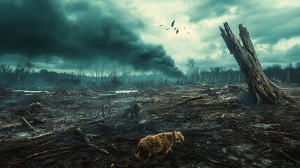 Poster - Rare animals struggle for survival amidst deforestation, showcasing the urgent need to address species loss and environmental decline. Generative AI