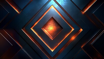 Poster - Glowing Orange Lines on a Dark Blue Geometric Surface