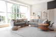 © Pixel-Shot - Interior of stylish modern living room with grey sofas and coffee table, blurred view