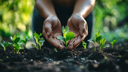 Hands Protecting a Growing Sprout in Soil