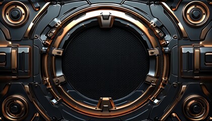 Sticker - Black and Gold Circular Panel with a Grid Pattern