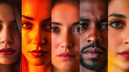 Poster - A visual portrayal of diverse individuals facing a barrier, illustrating the themes of division, bias, and the celebration of differences. Generative AI