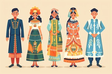 Wedding attire, cultural wedding garments, flat design illustration