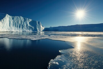 Aufkleber - Glaciers are melting dramatically as the sun blazes overhead, reflecting the urgent impact of global warming on the Arctic region. Generative AI