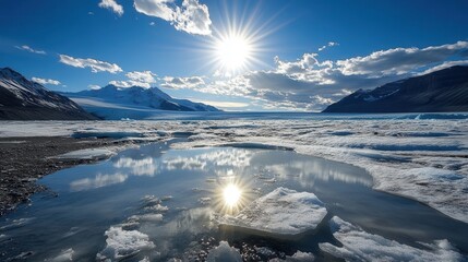 Aufkleber - Glaciers in the Arctic region are melting as the sun blazes overhead, highlighting the stark effects of climate change on the environment. Generative AI