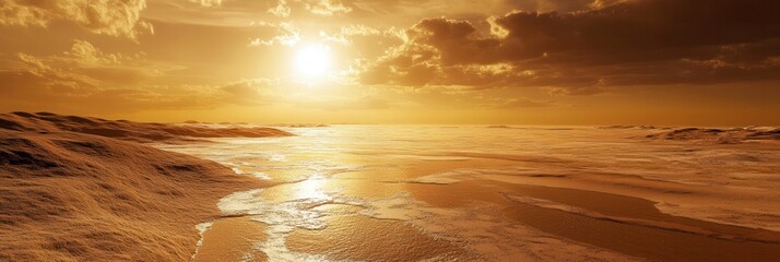 Aufkleber - Melted ice from Arctic glaciers mirrors the impact of global warming, illuminated by a blazing sun over parched desert terrain. Generative AI