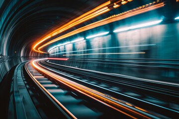 Poster - Train Dash Through Tunnel, Light Trail Blur