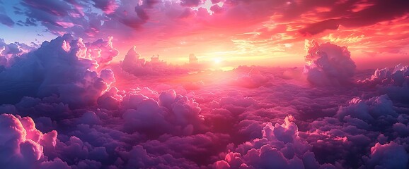 Canvas Print - Vibrant sunset sky with fluffy clouds.