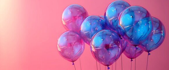 Canvas Print - Bunch of pink and blue balloons floating against a pink background.