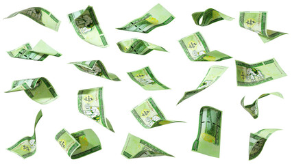 Aufkleber - 3D rendering of set of Myanmar kyat notes flying in different angles and orientations isolated on transparent background
