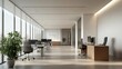 © Phirakhup - Modern open office space with large windows, natural light, and minimalist design. Ideal for teamwork and productivity in a contemporary environment.