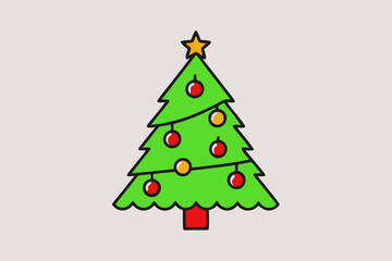 Sticker - Christmas tree with light vector line art illustration