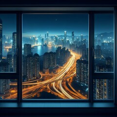 Wall Mural - Looking out the window at the city at night architecture landscape cityscape.