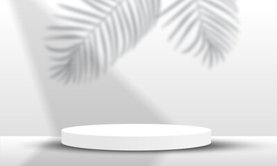 Poster - modern 3d grey podium stand display with leaf shadow for product display presentation decoration