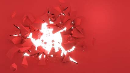 Poster - Illustration of a broken red wall,broken wall,abstract background,3d rendering