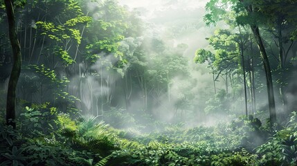 Rainforest with mist wallpaper