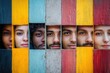 © Анатолий Сав - Faces from different backgrounds are separated by colorful barriers, symbolizing division, highlighting diversity and inherent differences. Generative AI