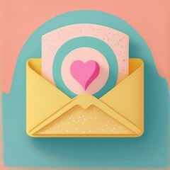 An artistic yellow envelope containing a heart-themed card against a pastel background, perfect for conveying love and affection.