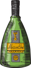 Poster - Absinthe bottle color sketch. Spirit alcohol icon