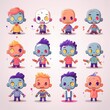 © jaturon - A set of cartoon characters with zombie faces