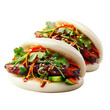 © Tanawut - Delicious bao buns filled with fresh vegetables and savory grilled meat, garnished with herbs and sesame seeds, isolated on white background., transparent background