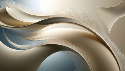 Poster - Abstract Flowing Curves: A captivating abstract design featuring flowing curves and delicate details in soft beige and blue hues, creating a sense of movement and tranquility.  
