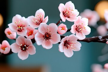 Poster - Peach blossom traditional art with detailed brushstrokes and soft colors, captured in a photo where a traditional painting of peach blossoms showcases fine brushstrokes and soft, delicate colors,