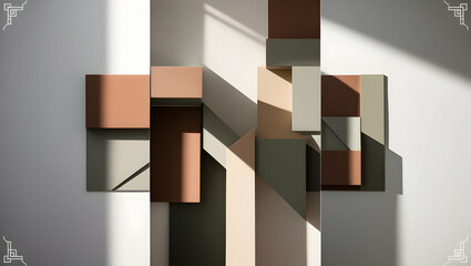 Poster - geometric shadows play: modern architecture in warm hues, bathed in natural light, creating an inter